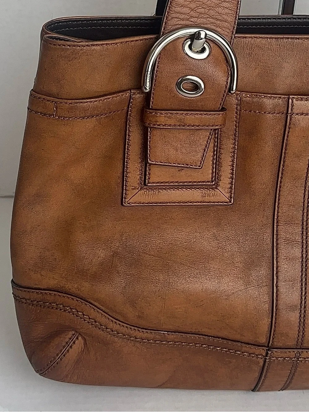 Coach Legacy Leather Tote Bag Tan Cognac Shoulder Handbag F12303